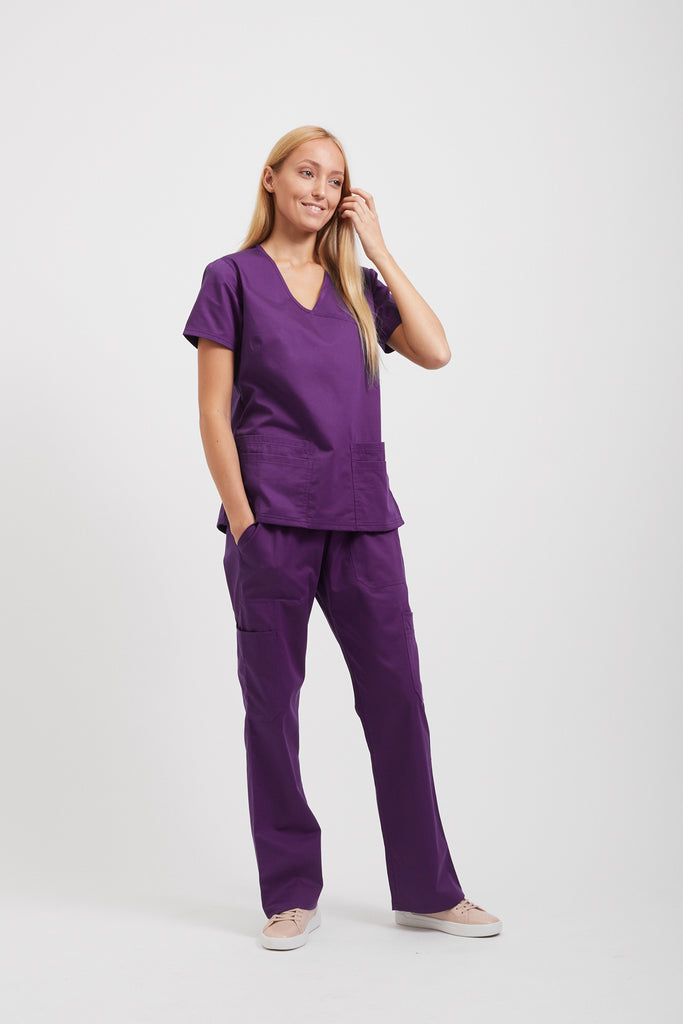 Purple medical scrubs for women